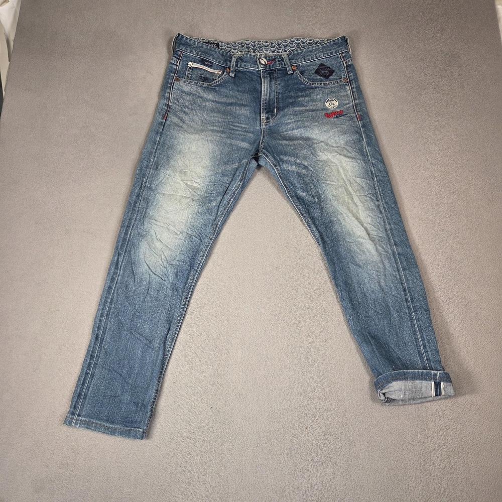 Edwin Jeans Mens Blue Medium Wash Slim Tapered Distressed Fits 32x26